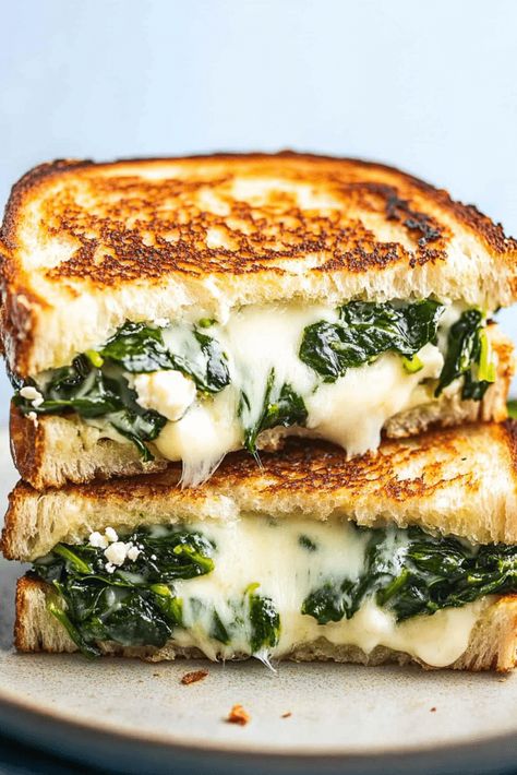 Feta Grilled Cheese, Spinach Grilled Cheese, Sandwich Melts, Garlic Pork, Cat Fence, Classic Grilled Cheese, Chop Recipes, Cream Sauce Recipes, Grilled Sandwich