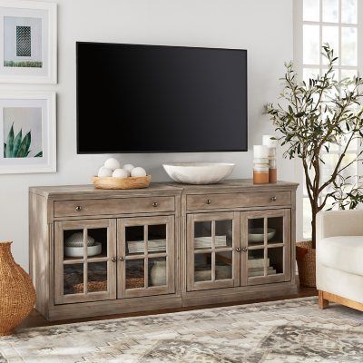 Member's Mark Cape Cod Modular Multi-Use Console, Assorted Colors - Sam's Club Tv Stand With Glass Doors, Large Tv Stand, Tv Mounted, Large Tv Stands, Tv Stand Designs, Diy Tv Stand, Farmhouse Tv Stand, Large Tv, Flat Screen Tv