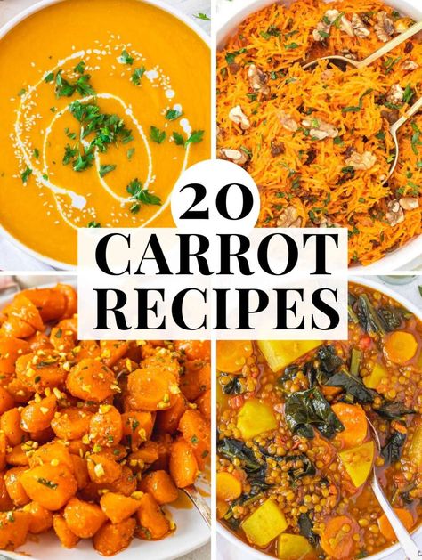 20+ Carrot Recipes (easy dishes) - The Plant Based School Chinese Carrots Recipe, What To Do With Lots Of Carrots, Ginger Carrots Recipes, Carrot Recipes Indian, Dinners With Carrots, What To Make With Carrots, Carrot Dinner Recipes, Carrot Appetizers, Shredded Carrot Recipe