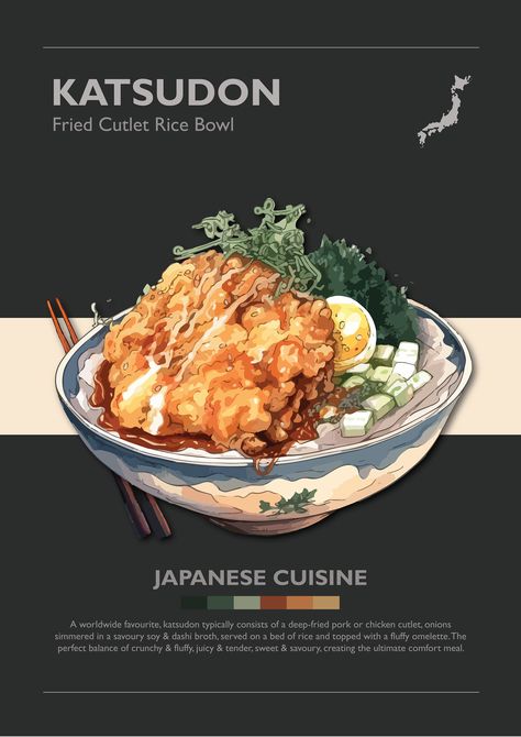 Minimalist Japanese Style food poster bundle, gyudon, oyakodon, katsudon, pantone style, clean, simple illustration for bedroom, kitchen, living room decoration Cooking Digital Art, Illustration Food Poster, Katsudon Drawing, Minimalist Food Poster, Japanese Food Poster Design, Japanese Menu Design, Asian Food Illustration, Japanese Donburi, Japanese Food Poster