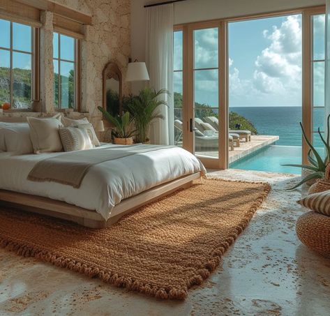 Beach Villa Bedroom, Tropical Bedroom Ideas Caribbean, Poolside Bedroom, Island House Tropical, Vacation Bedroom, Luxury Resort Interior, Carribean House, Caribbean Bedroom, جزر المالديف