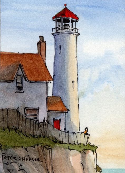 Above and beyond | miniature 2.5 x 3.5 inch watercolor | Peter Sheeler | Flickr Canvas For Beginners, Painting Ideas, Watercolor Painting, Lighthouse, Canvas Painting, Paint, Canvas, Color, Design