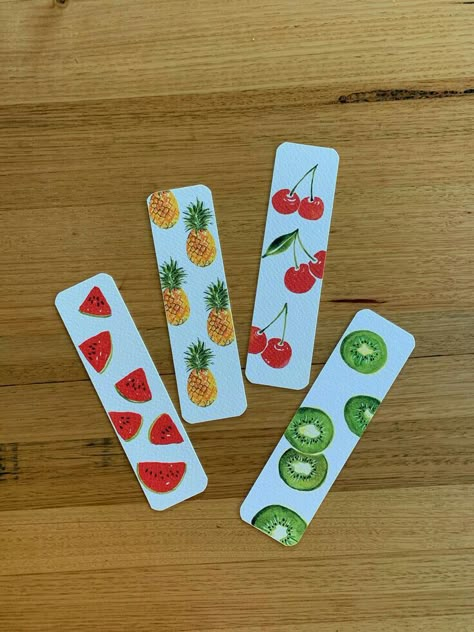 Cherry Bookmark, Bookmark Ideas Aesthetic, Painting Watermelon, Aesthetic Fruits, Bookmarks Watercolor, Diy Bookmark, Handmade Bookmarks Diy, Bookmark Ideas, Bookmark Printing