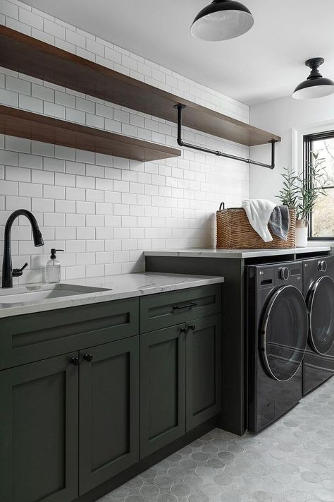 Green with envy over this beautiful laundry room! Equip yours with an LG Front Load Washer and Dryer.🌿

📸 via Instagram: @ redstart.construction @ lgusa

Tap to explore LG Laundry!

#laundryroom #laundryroomdesign #homeinspo #greencabinents Green And Black Laundry Room, Lg Appliances, Laundry Room Sink, Laundry Solutions, Kitchen Prices, Black Faucet, Laundry Appliances, Washer Dryer Combo, Front Load Washer