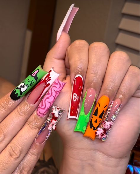 Spooky Nail, Horror Nails, Nail Lab, Holloween Nails, Spooky Nails, Halloween Acrylic, Halloween Acrylic Nails, Super Cute Nails, Punk Nails