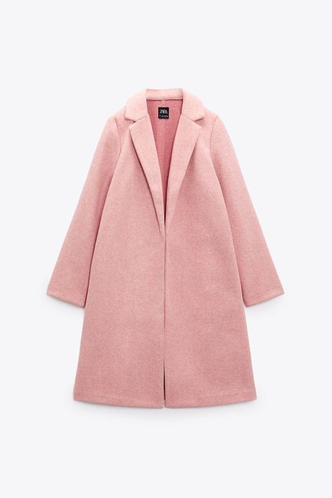 Pink Coat Zara, Zara Coats, Lapel Collar Coat, Open Coat, Textured Coat, Lapel Coat, Zara Coat, Sleeveless Knit Top, Pink Coat