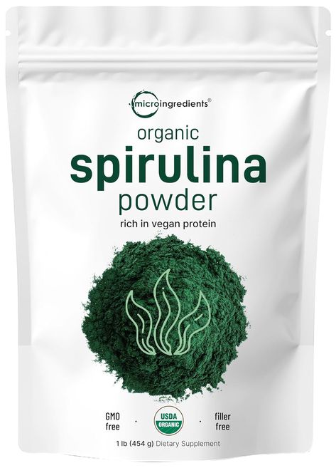 $21.95 on Amazon Micro Ingredients Organic Spirulina Powder, 16 Ounce, Raw Spirulina (Arthrospira Platensis), The Richest Sources of 70% Vegan Protein, Containers Minerals,... Spirulina Powder, Immune System Boosters, Superfood Powder, Green Algae, Morning Smoothie, Diet Supplements, Vegan Protein, Lower Cholesterol, Food Source