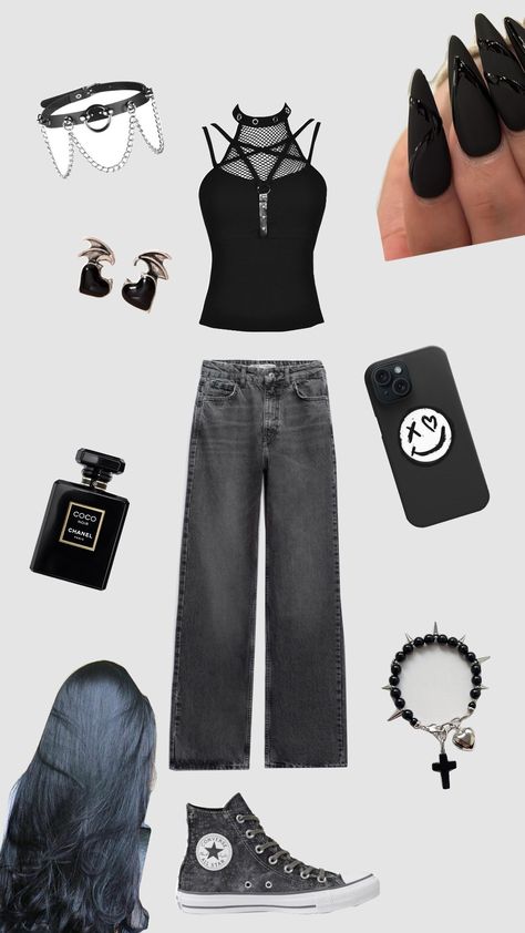 #goth #emo #black #outfit Black Aesthetic Grunge Outfit, Emo Clothes Ideas, Lazy Goth Outfits, Emo Aesthetic Outfit, Lazy Goth, Aesthetic Goth Outfit, Goth Outfits Casual, Alt Outfit Ideas, Emo Outfit