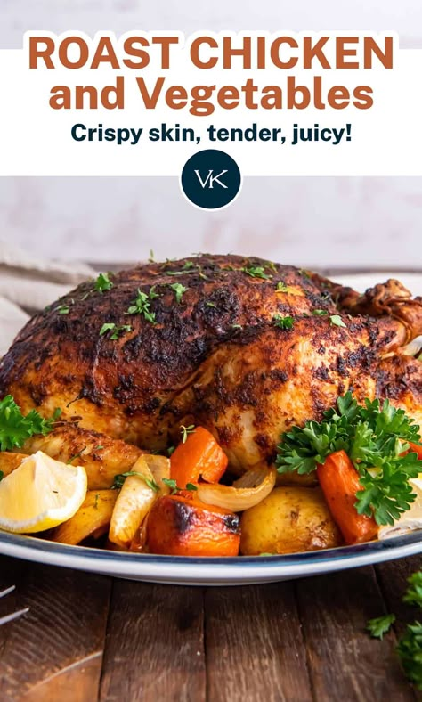 Whole Chicken In Oven, Roast Chicken And Vegetables, Baked Whole Chicken Recipes, Chicken In Oven, Oven Roasted Whole Chicken, Roasted Vegetables With Chicken, Whole Baked Chicken, Best Roasted Chicken, Classic Roast