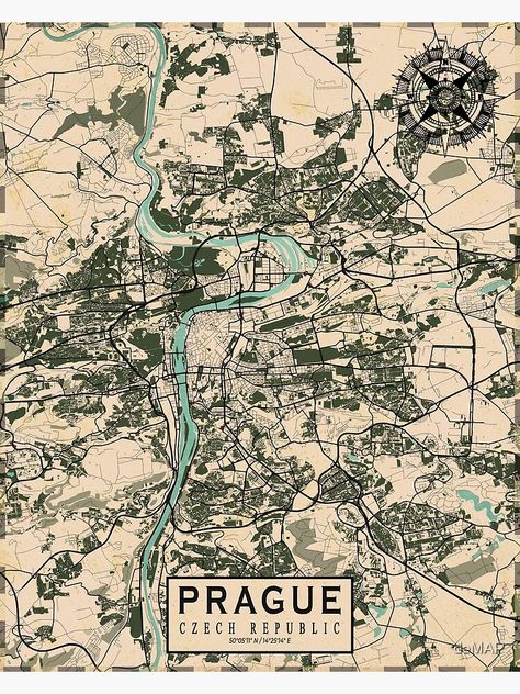 "Prague City Map of Czech Republic - Vintage" Poster by deMAP | Redbubble Prague Aesthetic Vintage, Czech Republic Aesthetic, Prague Poster, Prague Map, Prague Aesthetic, Maps Illustration, City Maps Illustration, Maps Aesthetic, Prague City