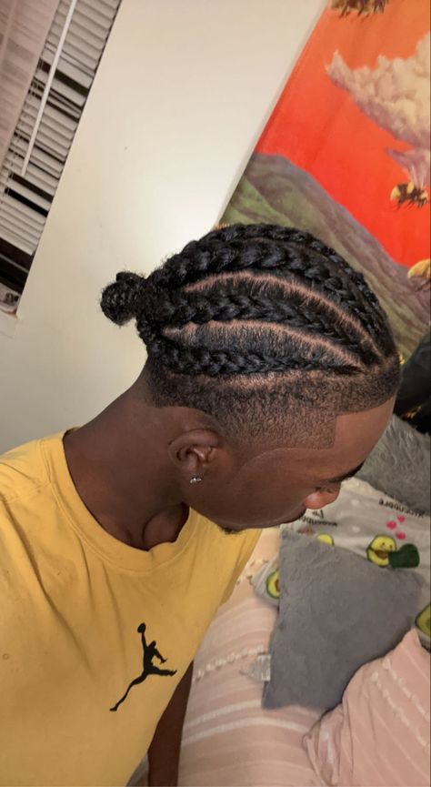 Thick Cornrows Braids Men, Cornrows With Taper Fade, Cornrows To Bun, Anime Cornrows, High Top Cornrows, Cornrows Into Twists, Cornrows With Bun, Thick Cornrows, Male Cornrows