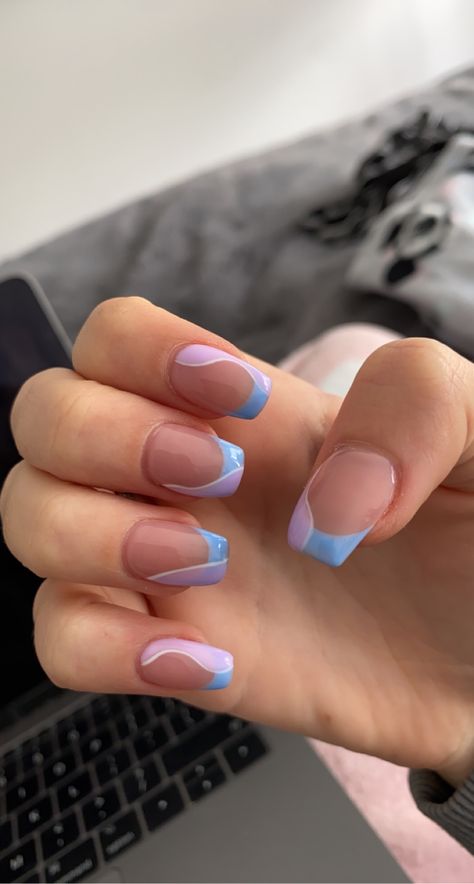 Blue And Purple Nails Short, Purple And Blue Nails, Blue Nails Art, French Tip Acrylics, Blue French Tips, Kiss Nails, Simple Acrylic, Aesthetic Nails, Blue Nail Art