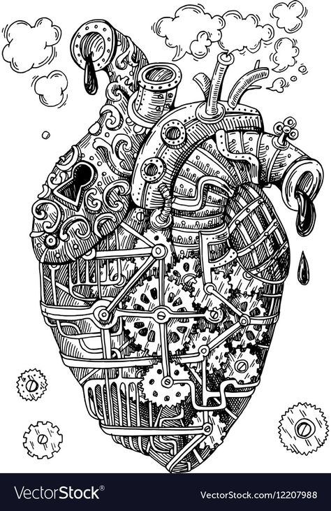 Phone Poster, Steampunk Drawing, Mechanical Heart, Steampunk Artwork, Steampunk Heart, Mechanical Art, Heart Hands Drawing, Heart Drawing, Human Heart