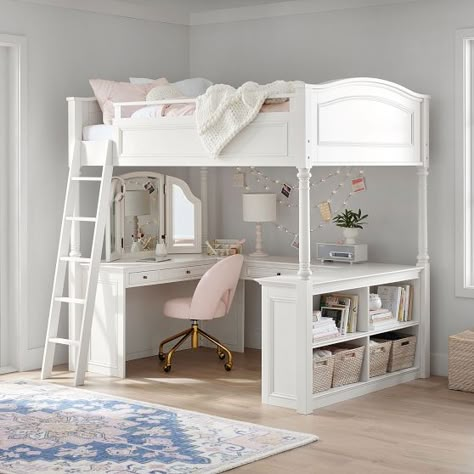 Bed With Desk Underneath, Loft Beds For Teens, Full Bed Loft, Girls Loft Bed, Bed For Girls Room, Cross County, Hiasan Bilik Tidur, Bed With Desk, Loft Beds