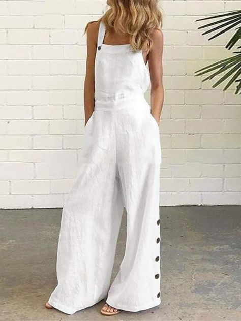 Full Length Casual Plain Pocket Slim Women's Jumpsuit Party Rompers, Jumpsuit Casual, Loose Jumpsuit, Cotton Jumpsuit, Jumpsuits And Romper, White Jumpsuit, Casual Jumpsuit, Trend Fashion, Jumpsuit Fashion