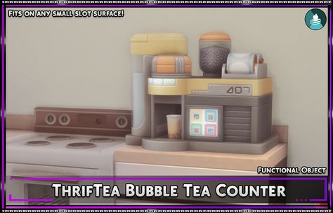 ThrifTea Bubble Tea Counter | SrslySims on Patreon Simlish Cc, Tea Counter, Ts4 Mods, Cc Mods, Sims 4 Clutter, Sims 4 Cc Folder, Free Sims, Sims 4 House Design, Sims Building