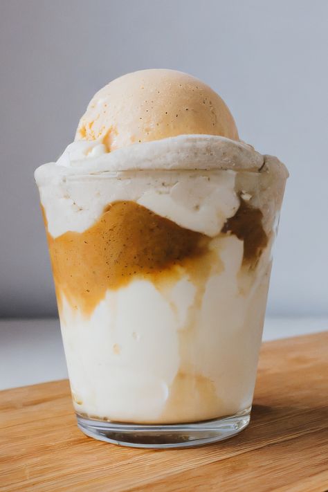 Vegan Affogato (Coffee-Infused) ‣ Vegan Soiree Vegan Affogato, Affogato Coffee, Plant Based Recipes Dinner, Vegan Cheese Recipes, Vegan Whipped Cream, Vegan Brunch, Refreshing Desserts, Special Desserts, Coffee Dessert