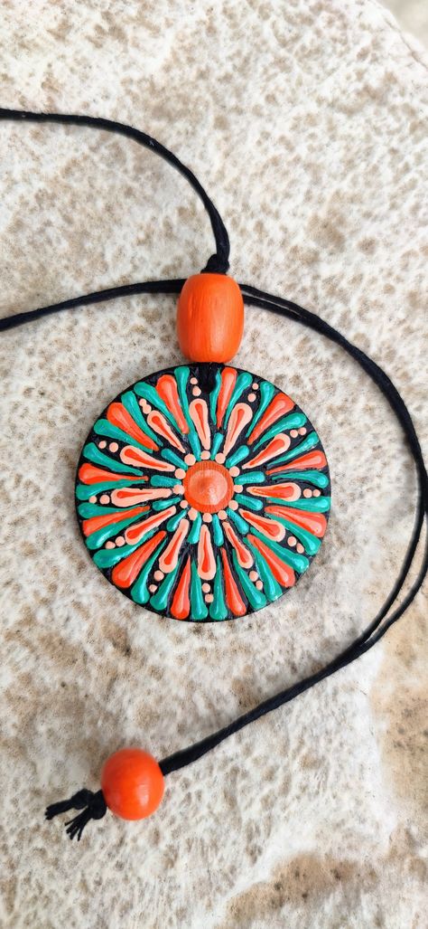 Orenge and green mandala necklace mandala necklace adjustable round original mandala jewelry sacred geometry inspired mandala original jewel Bohemian Orange Round Necklace, Stamped Mandala Jewelry, Orange Bohemian Round Pendant Jewelry, Macrame Mandala Necklace, Mandala Pendants Necklaces, Orange Craft, Mandala Jewelry, Boho Jewels, Mandala Necklace