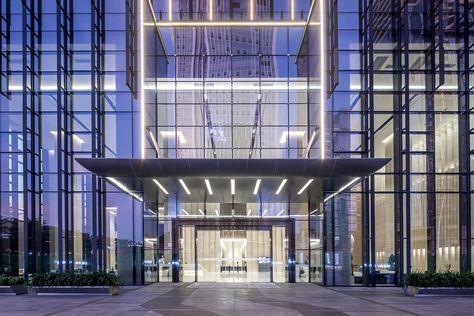 Gallery of Office Lobby of Zhongxi Times Building | H DESIGN | Media - 2 Building Entrance Design, Office Building Lobby, Building Lobby, Building Entrance, Modern Entrance, Office Lobby, Building Front, Hotel Entrance, Facade Lighting