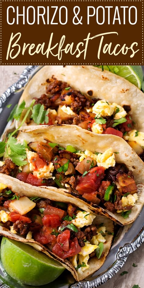 Potato Breakfast Tacos, Breakfast Chorizo, Potato Eggs, Tacos Breakfast, Potato And Egg Breakfast, Chorizo Potato, Soft Tortillas, Breakfast Tacos Recipe, Chorizo Tacos