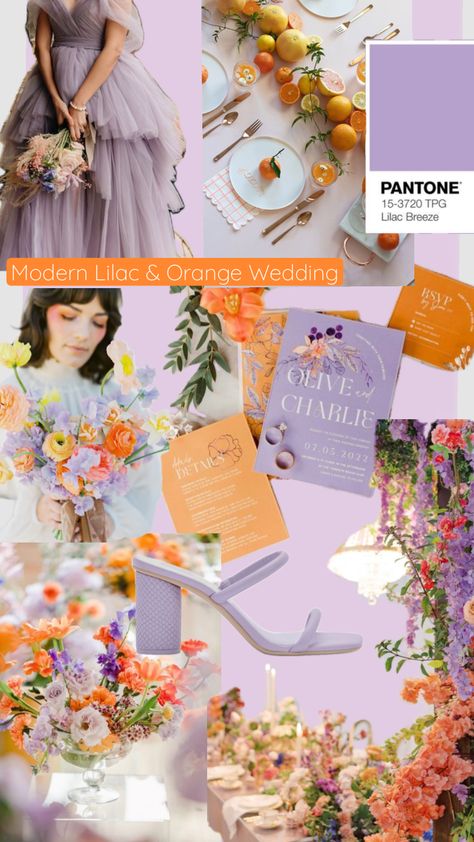 Modern wedding inspo - Lila and Orange #weddinginspo #weddingmoodboard #lilacandorangewedding #colourfulwedding

*please note I don't not own the right to any of the images sourced from Pinterest** Lavender And Light Orange Wedding, Lilac Orange And Blue Wedding, Pink Orange Yellow Purple Color Palette, Lavender And Tangerine Wedding, Pink Orange Lavender Wedding, Violet Orange Color Palette, Purple Orange Wedding Theme, Lavender And Orange Wedding Theme, Wedding Styles Themes Modern