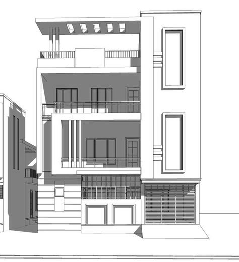 Architecture Small House, Building Front Designs, Draw Vector, House Outer Design, Small House Front Design, Small House Elevation, House Balcony Design, Residential Building Design, House Balcony