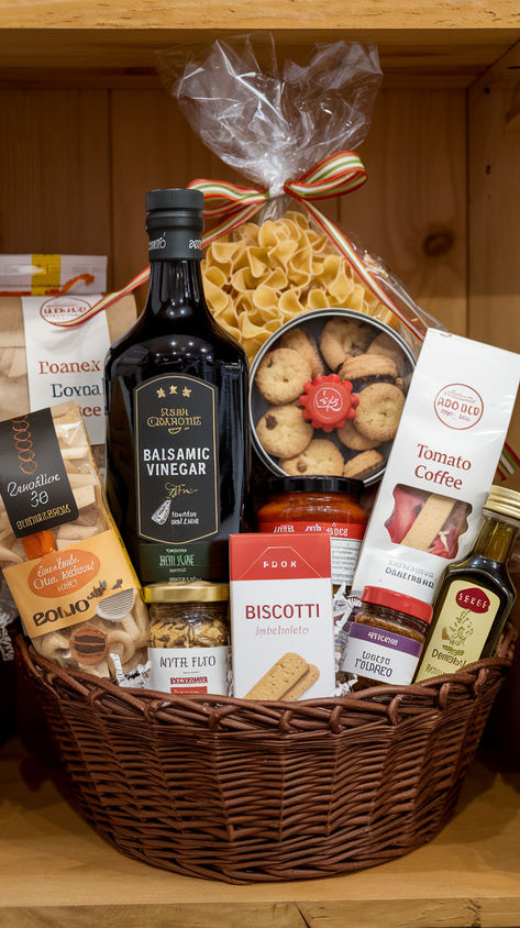 ✨ Handcrafted Italian Foodie Dreams 🧺 The gift that keeps on giving! Packed with authentic ingredients for endless delicious meals 🍅 🌿 🧄 Want more inspiration? Check out our holiday recipe collection - link in bio! 🎯 #ChristmasGifts #GourmetGifts Pasta Gift Basket Ideas, Pasta Gift Basket, Dinner Gift Basket, Italian Gift Baskets, Pasta Gifts, Food Gift Basket, Italian Gifts, Diy Gift Baskets, Creative Diy Gifts