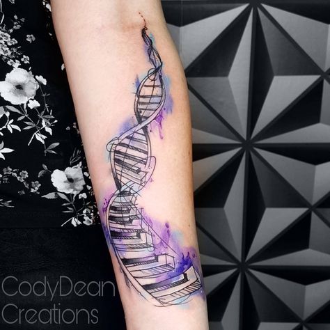 Dna Music Tattoo, Piano Keys Tattoo, Dna Music, Piano Tattoo, Bridge Tattoo, Dna Tattoo, Key Tattoo, Music Tattoo, 3dprinting Design