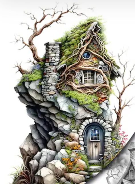 Fairy Tree Houses Drawing, Fantasy House Drawing, Ideas De Outfits Aesthetic, Plant Based Aesthetic, Wallpaper Plants Aesthetic, Painting Ideas Bedroom, House On Tree, Plant Aesthetics, Ideas Bedroom Decoration