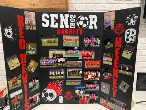 Soccer Senior Board Ideas, Senior Soccer Board Ideas, Senior Poster Board Ideas Basketball, Senior Night Trifold Board, Senior Poster Board Ideas Soccer, Senior Soccer Poster Ideas, Senior Board Ideas Sports, Senior Trifold Board Ideas, Senior Night Table Display