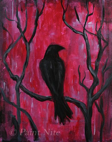 Kristina Elizabeth - "Raven in Red" Gothic Painting Ideas, Polka Tattoo Designs, Trash Polka Tattoos, Creepy Paintings, Trash Polka Tattoo Designs, Crow Painting, Polka Tattoo, Trash Polka Tattoo, Inspiration Painting