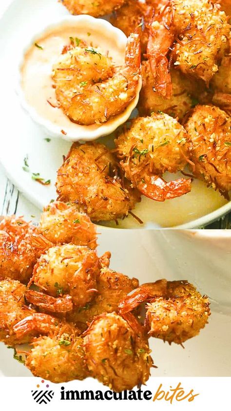 Crispy Coconut Shrimp, featuring fresh shrimp dipped in a coconut batter and rolled in a fragrant blend of coconut flakes, breadcrumbs, and spices. This decadent dish can be baked or fried, making it a versatile and tasty addition to any Caribbean-inspired meal or gathering! Perfectly paired with sweet chili sauce for an extra kick. Coconut Prawns, Baked Coconut Shrimp, Shrimp Dip, Fresh Shrimp, Shrimp Appetizers, Sweet Chili Sauce, Coconut Shrimp, Sweet Chili, Chili Sauce