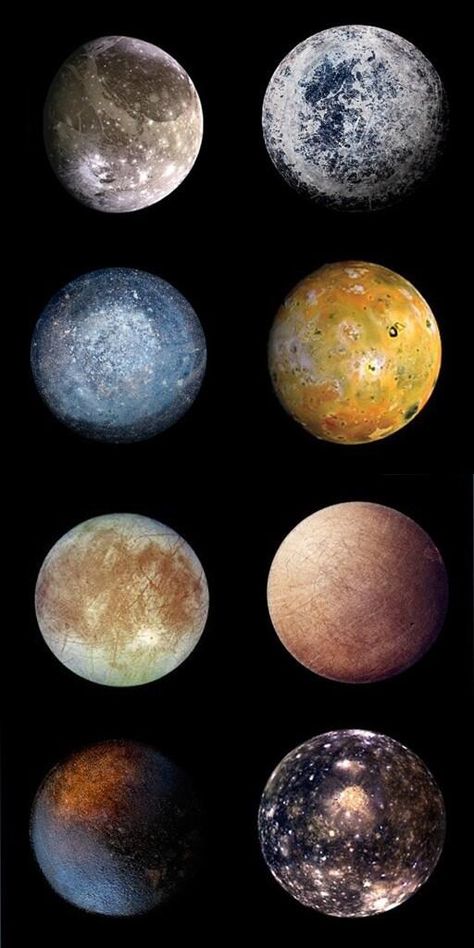 The Major Galilean satellites. The planet Jupiter has 67 confirmed moons! This gives it the largest retinue of moons with "reasonably secure" orbits of any planet in the Solar System. Jupiter Moons, Planets And Moons, The Planets, Hubble Space Telescope, Telescopes, Our Solar System, To Infinity And Beyond, Space Science, Space And Astronomy