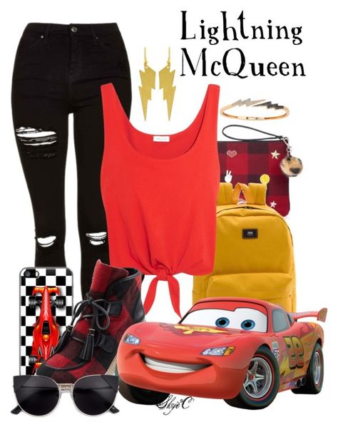 "Lightning McQueen - Back to School - Pixar's Cars" by rubytyra ❤ liked on Polyvore featuring SO, Topshop, Vans, Splendid, G.H. Bass & Co. and Bee Goddess Pixar Disneybound, Cars Disneybound, Mcqueen Costume, Lightning Mcqueen Costume, Costumes 2023, Disney Bound Outfits Casual, Car Outfit, Spirit Days, Cali Trip