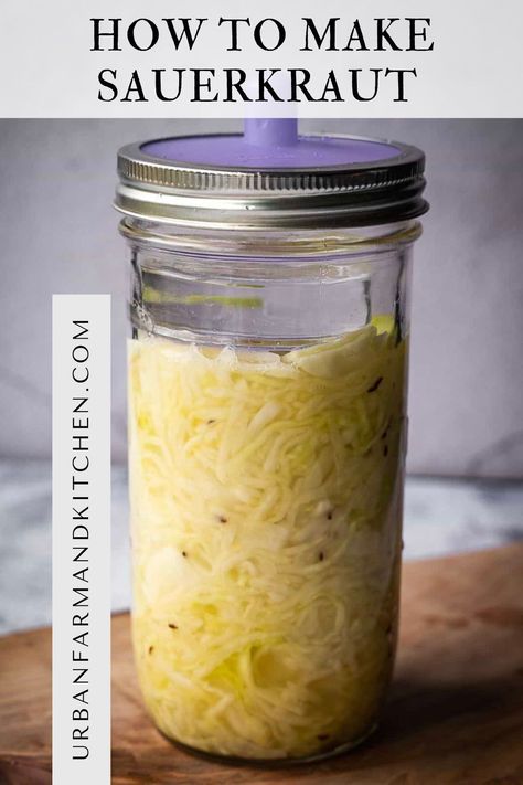 This 3-ingredient recipe for Homemade Sauerkraut (Lacto-fermented cabbage) is a jumping-off point into the wonderful world of fermentation. It’s easy to prepare and incredibly rewarding. Fermenting Cabbage, Whey Recipes, Fermenting Foods, Lacto Fermentation, Make Sauerkraut, Fermented Bread, Making Sauerkraut, Lacto Fermented, Fermented Sauerkraut