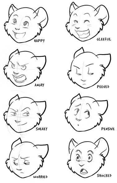 Nervous Face Drawing, Drawing Facial Expressions, Cartoon Cat Drawing, Facial Expressions Drawing, Badass Drawings, Cat Expressions, Drawing Examples, Drawing Expressions, Facial Expression