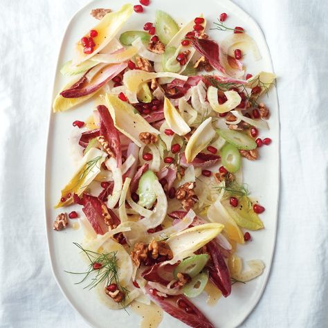 Crisp, refreshing, and beautiful: What more can you ask of a salad? Salad With Pomegranate Seeds, Chicory Salad, Salad With Pomegranate, Endive Salad, Fennel Recipes, Pomegranate Recipes, Antipasto Salad, Pomegranate Salad, Sliced Pears