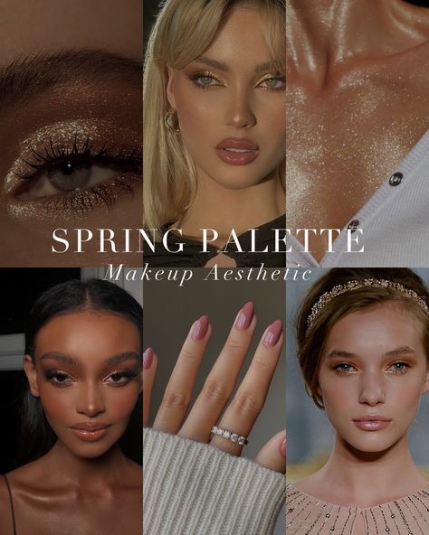 Spring Palette aesthetic for the Spring beauts 🤍 . #coloranalysis #colouranalysis #springpalette #springmakeup #coloranalyst #lightspring #truespring #brightspring Spring Light Color Palette, True Spring Makeup Looks, Bright Spring Aesthetic, Spring Clear Palette, Light Spring Makeup Look, Soft Spring, Color Me Beautiful Spring Palette, Soft Spring Color Palette, Light Spring Makeup