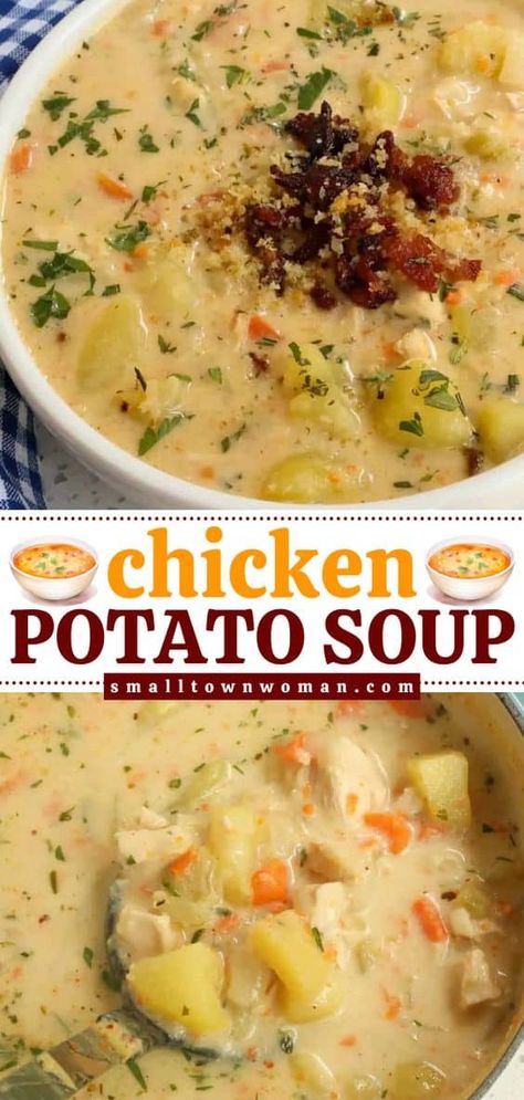 Creamy Chicken Potato Soup, Chicken Potato Soup, Chicken Potato, Hearty Chicken, Easy Soup, Potato Soup Recipe, Chicken Potatoes, Soup Dinner, Homemade Dinner