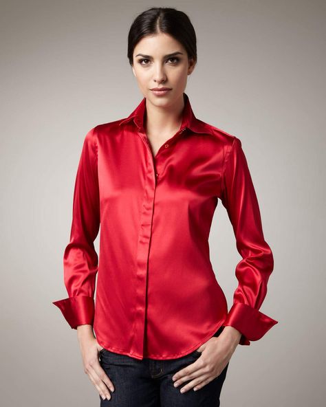 In this era of modern technology, one could purchase such a satin blouse from an online store or from a boutique in one of the… Old Lady In Satin Blouse, Satin Shirts, Satin Bluse, Elegant Attire, Satin Blouses, Satin Shirt, Satin Blouse, Satin Top, Fashion Over 40