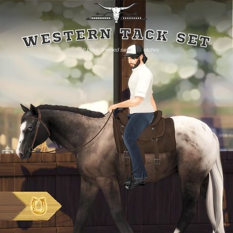 Western Tack Set - Basic | Patreon Sims 4 Horse Ranch, Western Tack Sets, Tumblr Sims 4, Western Tack, Horse Boarding, Tack Sets, Sims 4 Characters, Sims 4 Cc Packs, Cool Breeze