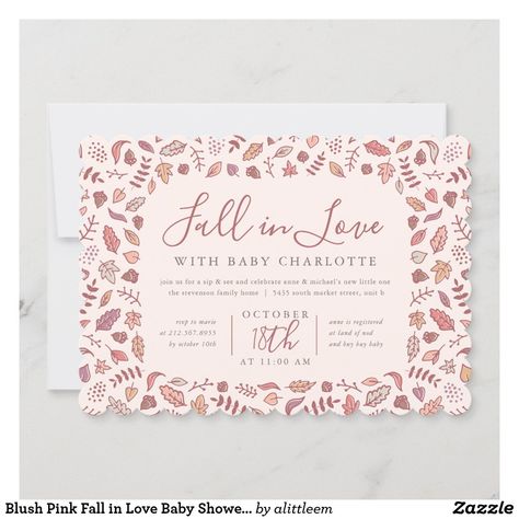 Blush Pink Fall in Love Baby Shower Sip and See Invitation Fall In Love Engagement Party, Sip And See Invitation, Pink Fall, Sip And See, Engagement Celebration, Baby Shower Pumpkin, Love Baby, Engagement Party Invitations, Colored Envelopes