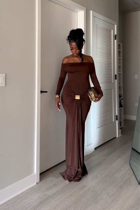 MUSERA Off Shoulder Long Sleeve … curated on LTK Off The Shoulder Brown Dress, Modest Fits, Fashion Nova Dress, Brown Dress, Dress Details, Brown Gold, Fashion Nova, Off The Shoulder, Off Shoulder