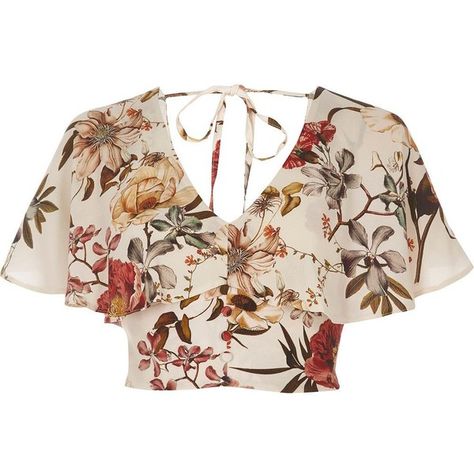 River Island Cream floral print cape crop top ($60) ❤ liked on Polyvore featuring tops, cream, crop tops / bralets, women, crop top, pink top, bralette crop top, floral crop top and flutter-sleeve tops Crop Tops Shirts, Shirts Crop Tops, Cream Crop Top, Bralet Tops, Shirts Crop, Bralette Crop Top, Top Floral, Floral Crop Tops, Floral Print Shorts