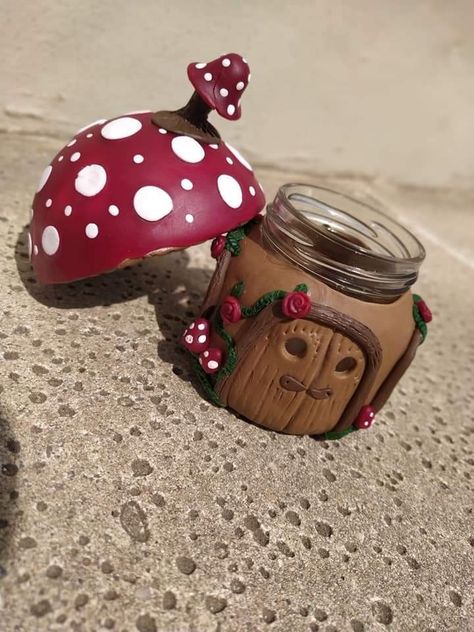 Cute Clay Mushroom, Tea Crafts, Mushroom Crafts, Clay Jar, Paper Mache Clay, Cerámica Ideas, Tanah Liat, Clay Diy Projects, Diy Jar Crafts