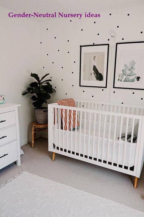 Small Room Nursery, Nursery Makeover, Dot Wallpaper, Gender Neutral Baby Nursery, Baby Nursery Inspiration, Baby Room Neutral, Polka Dot Walls, Wall White, Nursery Room Design