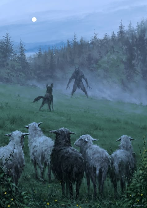 ArtStation - Shepherd and his faithful dog, Jakub Rozalski Jakub Rozalski, Werewolf Art, 다크 판타지, Scary Art, Wow Art, Creepy Art, Arte Fantasy, 판타지 아트, Monster Art