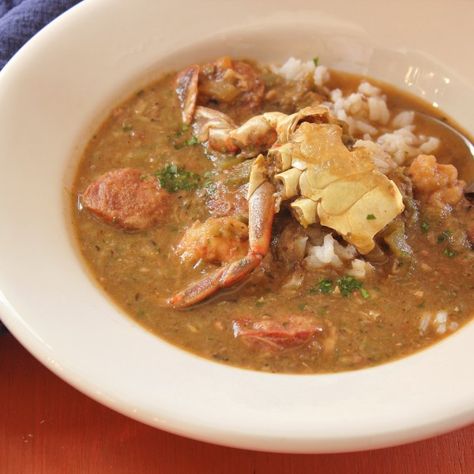 Shrimp, Crab And Okra Gumbo Emeril Cooks, Southern Soups, Gumbo With Okra, Gumbo Recipe Okra, Crab Gumbo, Emeril Recipes, Gumbo Recipe Easy, Okra Gumbo, Gumbo Recipe Sausage