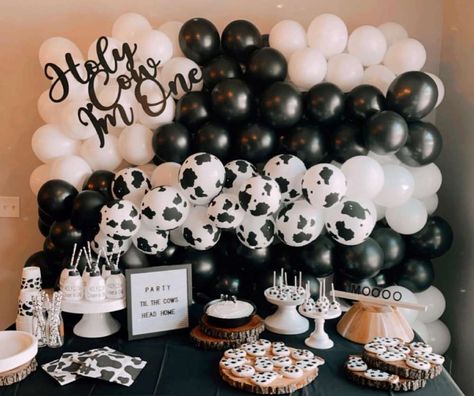 Cow Party Snack Ideas, Cow Party Theme Ideas, Cows Birthday Party Ideas, Moo Cow 1st Birthday, Party Until The Cows Come Home, Cow Print Themed Birthday Party, Cow Print Birthday Theme, Cow Boy Theme Party Ideas, Cow Themed One Year Party