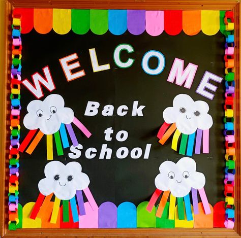 Welcome Back To School Chart Ideas, Welcome Decoration Ideas For School, Welcome Charts For Classroom Door, Welcome Notice Board Decoration, Birthday Chart Ideas Creative, Welcome Back To School Board Ideas, Welcome To School Board Decoration, Welcome Board For Classroom, Welcome Activity For Preschool